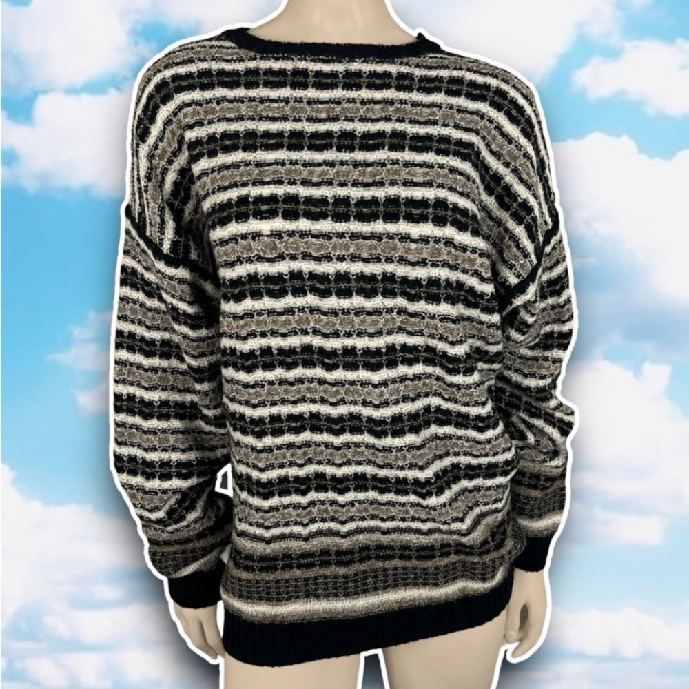 VINTAGE Perry Ellis Oversized Wool Blend Striped Knit Grandpa Sweater Grannycore